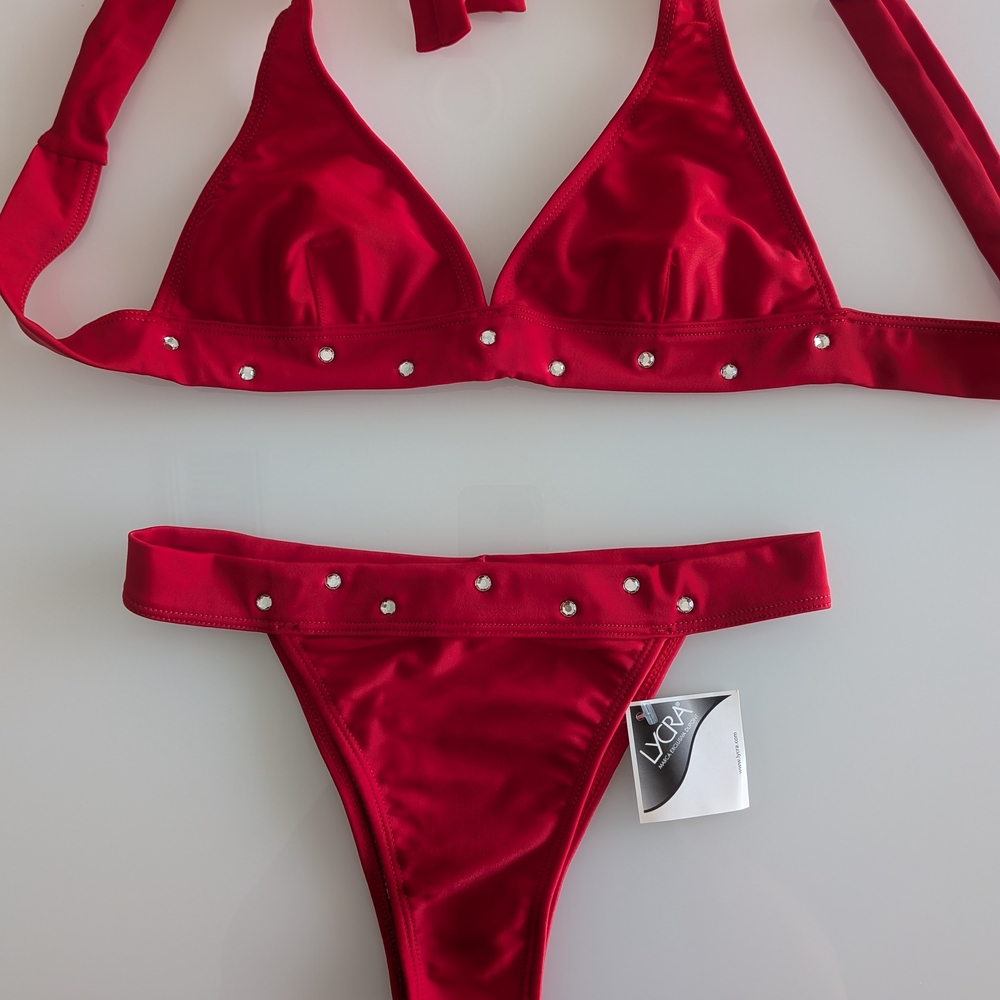 Red Crystal-Embellished Women's Bikini - Unknown Brand